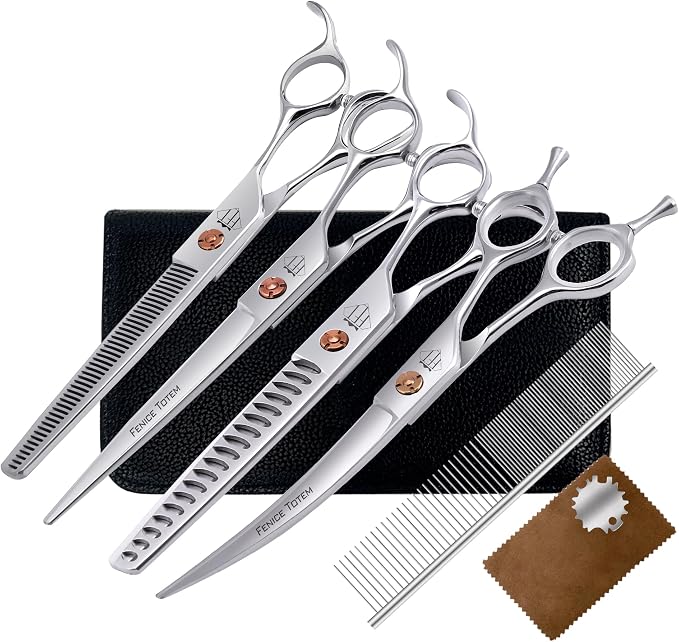 Dog Grooming Scissors: 5 in 1 Pet Shears Set Made Of Japanese 440c Advanced Stainless Steel Professional Grooming Scissors for Dogs Cats and Other Pets