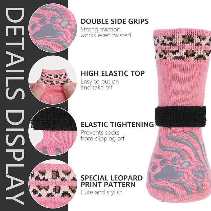 EXPAWLORER Dog Socks for Hot Pavement to Prevent Licking Paws, Non-Slip Dog Grippy Booties Shoes for Hardwood Floors, Traction Control Boots & Paw Protectors for Small Medium Large Senior Dogs Pink L