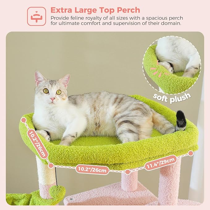 PAWZ Road Pink 70” Cat Tree with Hammock, Large Bed 2 Condos & 5 Posts | Tall Cat Tower with 2 Hammock 14”,2 Spacious Condos, 5 Scratching Posts, & a Large Top Perch for Indoor Adult Cats- Pink