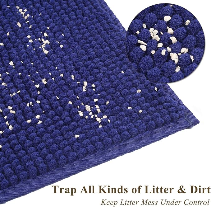 VIVAGLORY Cat Litter Mat Softgrip Litter Trapping Mat, 35"× 25", Navy Blue | Litterbox Rug Box Catcher for Indoor & Floor, Easy Clean Washable Less-Mess Waterproof for Cat