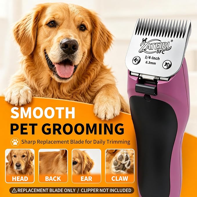 Size 5FC Detachable Pet Grooming Clipper Blade with Ceramic Cutter, 6.3mm 1/4 Inch Cut Length, Silver, Compatible with Andis, Oster A5, Wahl KM10, 3 Pack
