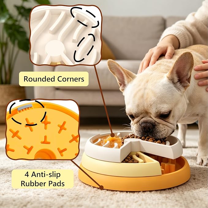 Raelynn Slow Feeder Dog Bowls, 3 Tiered Rotating Puzzle Bowl for Dogs | Interactive Puzzle Toy for Small/Medium Dogs and Cats, Thickened PP Material, Non-Slip Base Maze Feeder, Easy to Clean