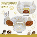 Cat Tunnel Christmas Tree Skirt, Cat Tunnel Bed with Hanging Toy Ball, Foldable Plush Cats Cave Donut Tunnel Christmas Decorations, Kitty Tunnel for Indoor Kitten Rabbit Puppy, White Gilded