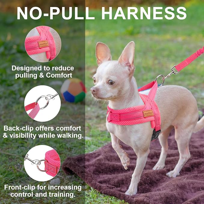 BEAUTYZOO Dog Harness for Large Dogs, No Pull Dog Harness and Leash Set, Soft Escape Proof Puppy Vest Harness with Handle, Reflective Lightweight Step in Harness for Girl Boy Dogs, Pink L