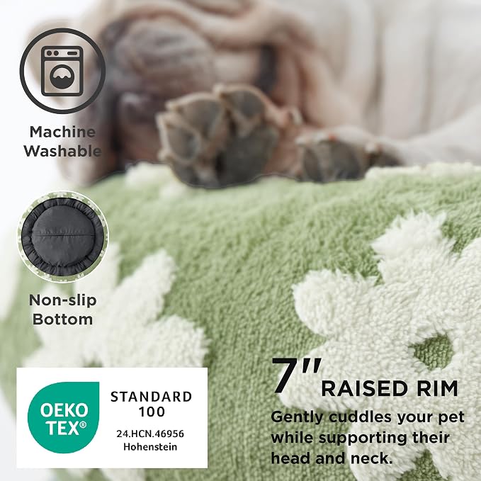 LE SURE Shown on TV Jacquard Donut Cute Small Dog Beds，Green 23x23x7in | Orthopedic Calming Cat Sofa Indoor,Original Design Pattern,Washable Cover,Home Decor as Gift for Pet ,Anti Slip Bottom