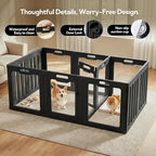 Soulbond Acrylic Dog Playpen Indoor with Partition(24 Inch,Black,12 Panels) | Non-Slip,Tool-Free Assembly, External Door Lock Play Pen for Puppies and Small Dogs with 2 Doors