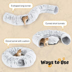 Avont Cat Tunnel Bed, Washable Cushion, Large 3-in-1 Play Tube for Cats | Play, Rest & Snuggle | Spacious for Big Cats | Durable Toggle Design | Removable Washable Cushion | Grey