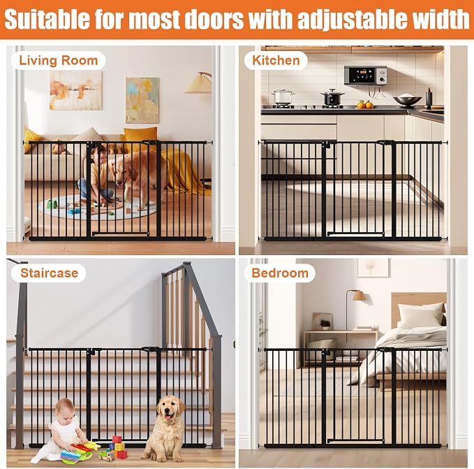keny 29"-55" Extra Wide Baby Gate, Pressure Mounted No Drilling Dog Gate | for Stairs Doorways, Easy Walk Through Safety Gate for Babies or Pets, 30" Tall, Black