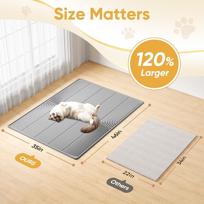 TRZZ XXL Cat Litter Mat, Large Silicone Waterproof Mat, Brown | Non-Slip, Easy to Clean, Cat Litter Trapping Mat, Kitty Litter Catcher, Scatter Control, for Floor