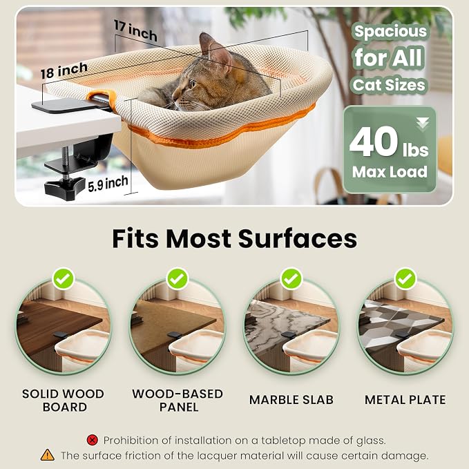 JUNSPOW Cat Desk Bed One-Click Folding, Maximum Holds 40lb, Cream Mesh | Sunken Design & Space-Saving Semi-Circular Cat Bed, Mesh Cover Material, Suitable for Various Desktops
