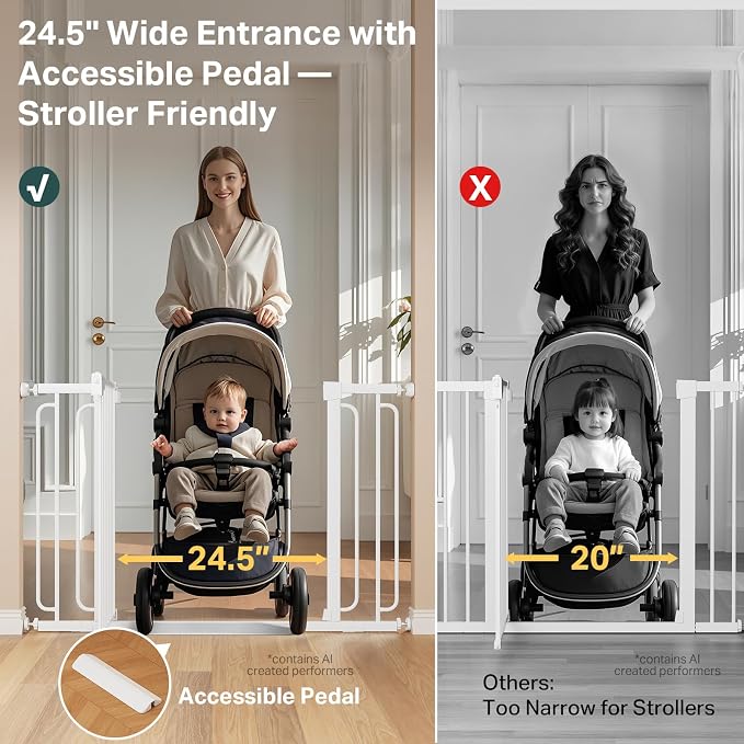 Cumbor 36.6-64" Extra Wide Baby Gate for Stairs, Dog Gates for Doorways, Auto-Close Pet Gate Indoor, Pressure Mounted Walk Through Safety Child Gate for Kids Toddler, Tall Pet Puppy Fence Gate, White