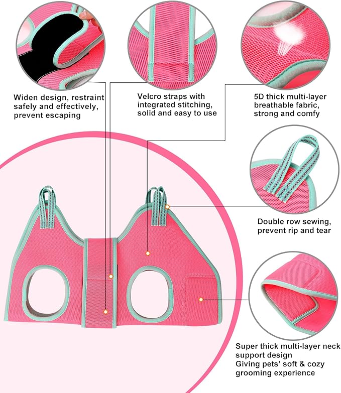 Kkiimatt Dog Grooming Hammock,XS Pink Hanging Harness Holder for Nail Clipping/Trimming,Grooming Sling Hanger with Thick Fabric Neck Support,Strap Restraint for Claw Care