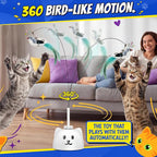 Interactive Cat Toys for Indoor Cats - Automatic Flying Bird Feather Toy, USB Rechargeable Electric Cat Teaser with Strong Sticky Base, Smart Motion Activated Self-Play Enrichment Toy for Bored Cats