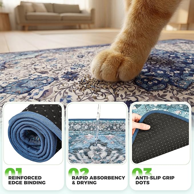 Hompet Cat Litter Mat 2 Pack, 24x36 Large Machine Washable Trapping Mats for Cats, Super Absorbent & Urine-Proof Cat Litter Box Mat for Floor, Waterproof & Non Slip Kitty Litter Rug