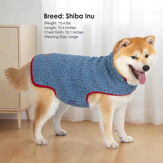 cyeollo Warm Dog Coat Reversible Dog Jacket Winter Fleece Sweater Winter Pet Apparel Jackets Sherpa Vest Sweater Cold Weather Doggie Coats for Small Dogs Cats, Blue L