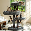 Aesthetic Cat Tree Tower for Large Cats, Modern Cat Tree for Maine Coon Indoor Cats with Faux Fox Fur, Maine Coon Cat Tree, Solid Wood Sisal Scratching Post, Perches, Platform & Toy Ball, Dark Gray