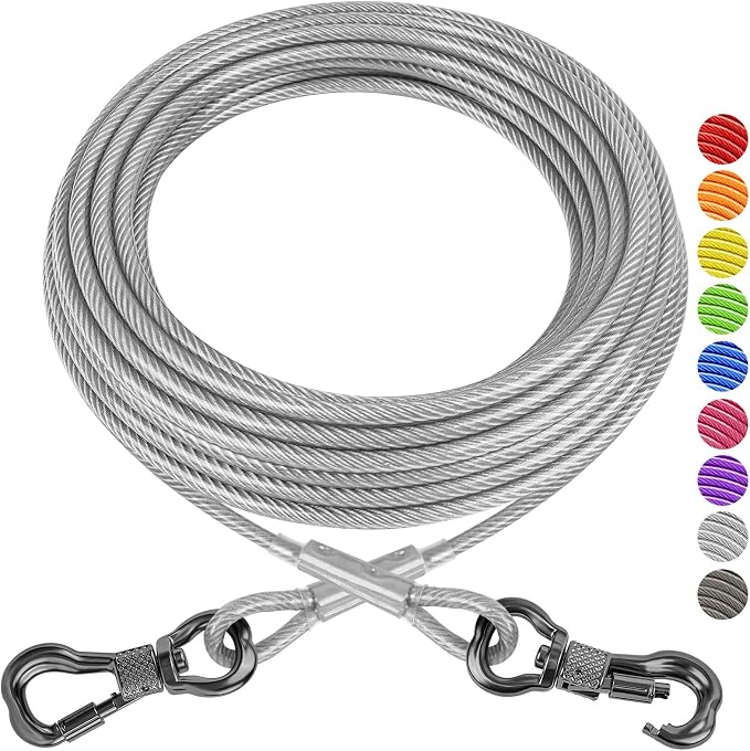 XiaZ Dog Tie Out Cable, Heavy Duty Dog Chains for Outside with Lockable Hook, Pet Runner Cable Leads for Yard, Dogs Line Tether for Small Medium Large Dogs Up to 250 LBS (40FT, Silver)