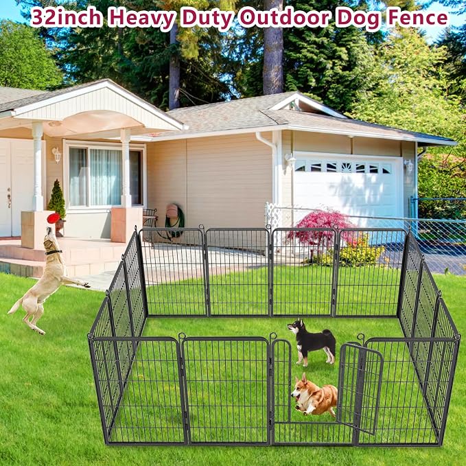 Dog Playpen Fence for Yard, 32inch 40 Panels Anti-Rust Pet Playpen Exercise Pen with Lock, Portable Pet Fence for Yard RV Camping