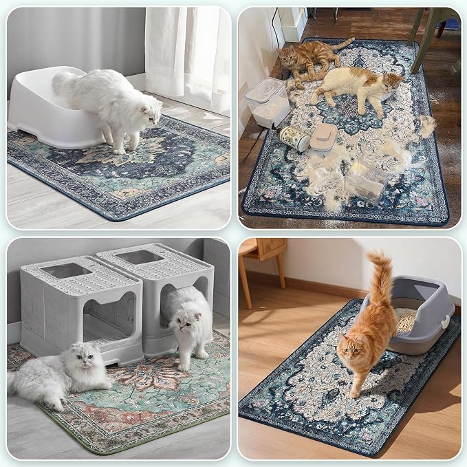 Hompet Cat Litter Mat 2 Pack, 72x72 Large Machine Washable Trapping Mats for Cats, Super Absorbent & Urine-Proof Cat Litter Box Mat for Floor, Waterproof & Non Slip Kitty Litter Rug