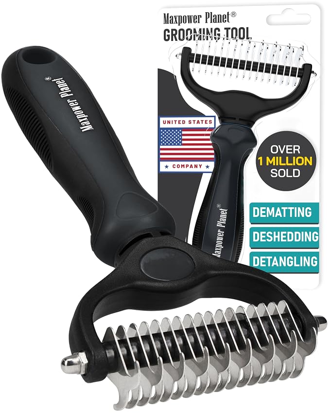 Maxpower Planet Hair Brush - Double Sided Shedding, Dematting Undercoat Rake for Dogs and Cats, Extra Wide Dog Grooming Brush, Reduce Shedding by 95%, Black | Deshedding & Dematting, Extra-Wide Double-Sided Comb, Long-Haired Coats, Reduces Shedding, Or...