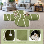 Ownpets Cactus Cat Tunnel 12" with Peek Holes for Indoor Large Cat, Green | Durable Oxford fabric, noise-free, foldable & connectable, multi-cat friendly, tube for cats up to 20lb, includes ball & wand