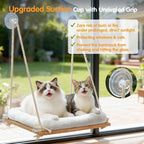 Large Cat Window Perch Hammock, Solid Wood Seat & Plush Cushion | 4 heavy-duty suction cups, sturdy wooden perch for XL & large cats, comfortable indoor window cat bed & hammock