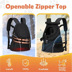 WOYYHO Pet Dog Carrier Backpack with Windows, Ventilated Small Dog Backpack | Breathable Top & Side Windows, Safety Belt, Storage Pockets, Small Dog Front Backpack, for Travel Hiking Outdoor, Black2.0, M