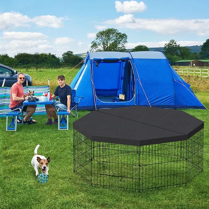 Peekaboo 24-Inch Dog Playpen, 8-Panel Rustproof Pet Fence with Bottom Pad | Foldable 24 Inch Metal Dog Playpen with Bottom Pad for Indoor Outdoor Small Pets