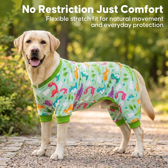 KYEESE Dog Pajamas Stretchy Pet Jammies Onesie Large Dog Pajamas with Colorful Dinosaurs Comfy Clothes for Dogs Boy Girl Velvet Pjs Soft Outfit, XXX-Large