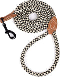 Mile High Life Dog Leash with Genuine Leather Connection, 6 FT/5 FT/4 FT | Rope Leash, Heavy Duty 360° Swivel Metal Clasp, for Small Medium & Large Dogs (Black Khaki, 60 Inch)