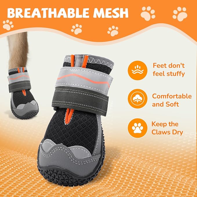 Dog Shoes for Large Small Medium Dogs, Dog Boots for Winter Snow Day, Anti-Slip Dog Booties & Paw Protectors, Outdoor Puppy Shoe for Hiking Hardwood Floor with Reflective Straps Size 1