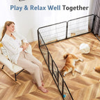 DUMOS Dog Playpen Indoor, Metal 32 Inch 2 Panels Foldable Pet Fence with Door, Outdoor Small Medium Large Dog Puppy Portable Exercise Play Pen for RV Camping, Trips, Play Yard