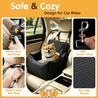 Topmart Dog Car Seat for Small Medium Dogs Under 35lbs, Cozy Pet Seat | Foam Safety Dog Booster Seat for Back Seat, Pet Bed for Car with Safety Tether, Storage Pockets, Machine Washable Cover Black