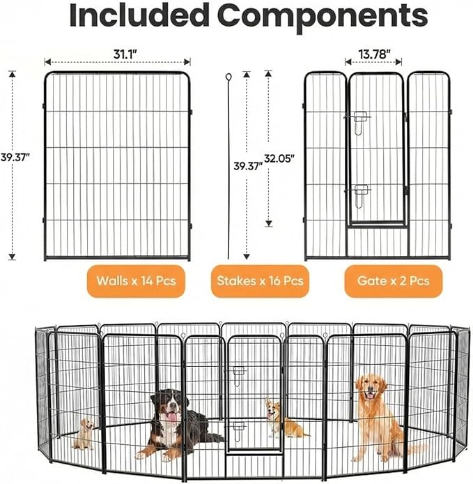 Simple Deluxe Dog Playpen Outdoor Indoor, 40 Inch 16 Panels Dog Fence for Small/Medium/Large Dogs Puppy, Perfect Dog Pen for Camping, Yard, RV, Garden Fence, Black