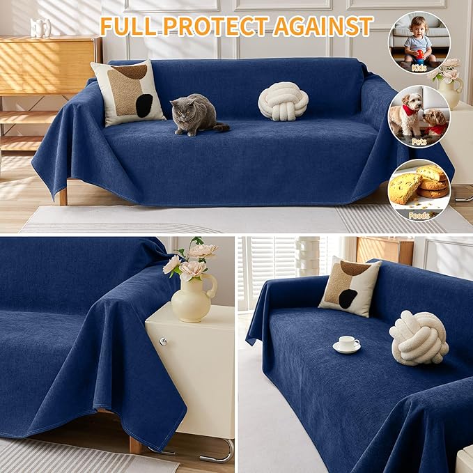 Deep Dream Cat-Scratch Resistant Couch Cover, Waterproof Sofa Cover for 3 Cushion Couch Washable, Pet Friendly Couch Protectors Anti Slip Thickened Love Seat Slipcovers for Dogs Pets,91" x 134",Blue