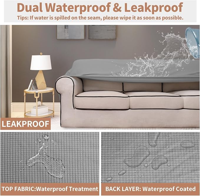 Easy-Going 100% Waterproof Chair Couch Cover, Stretch Jacquard Sofa Cover | Dual Waterproof Sofa Slipcover, Leakproof Furniture Protector for Kids, Pets, Dog and Cat (Chair, Light Gray)
