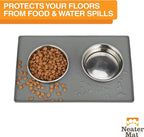 Neater Pet Brands Neater Mat Pet Mats for Food and Water, Cat & Dog Bowl Mat Waterproof Silicone, Feeding Tray, Dog Food Mats for Floors, Placemat w/Raised Edge for Under Bowls, 16” x 10”, Grey