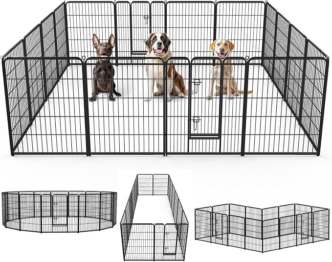 DUMOS Dog Playpen Indoor, Metal 40 Inch 16 Panels Foldable Pet Fence with Door, Outdoor Small Medium Large Dog Puppy Portable Exercise Play Pen for RV Camping, Trips, Play Yard