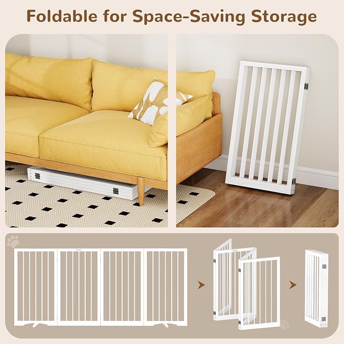 32" Extra Tall Free Standing Dog Gate Indoor, Foldable Pet Gate | for Doorways Stairs, 4-Panel Dog Fence with Support Feet for Stability, Folding Puppy Gate Easy to Carry No Drilling 72"x32"