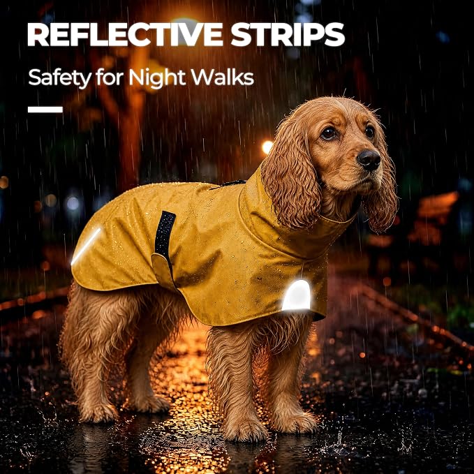 PU Dog Raincoat, Non-Toxic & Odorless Waterproof Vest, Adjustable High Neck and Hook & Loop Belly Closure for Rainy Potty Breaks & Wet Weather Outdoor Walks (Yellow, Medium)