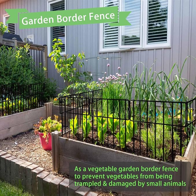 Thrivinest 10 Pack Animal Barrier Fence, No Dig Decorative Fence, 17in(H) x10ft(L) Rustproof Metal Small Garden Fence Border for Dogs Rabbits, Bottom Blocker for Outdoor Yard Patio