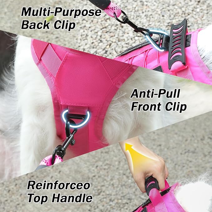 No Pull Tactical Dog Harness Small Sized Dog, Service Dog Vest, S, Pink | Tactical Dog Vest Harness and Leash Set, Adjustable Military Service Dog Harness with Handle for Medium Large Dogs