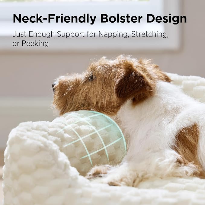 Bedsure Washable Dog Beds Large Sized Dog with Bubble Fleece,35in Cream | Cute Pet Bed,Fluffy Cuddler Pet Couch,Neck-Friendly Bolster,Non-Slip Bottom,Machine Washable Removable Cover ,Up to 50 lbs