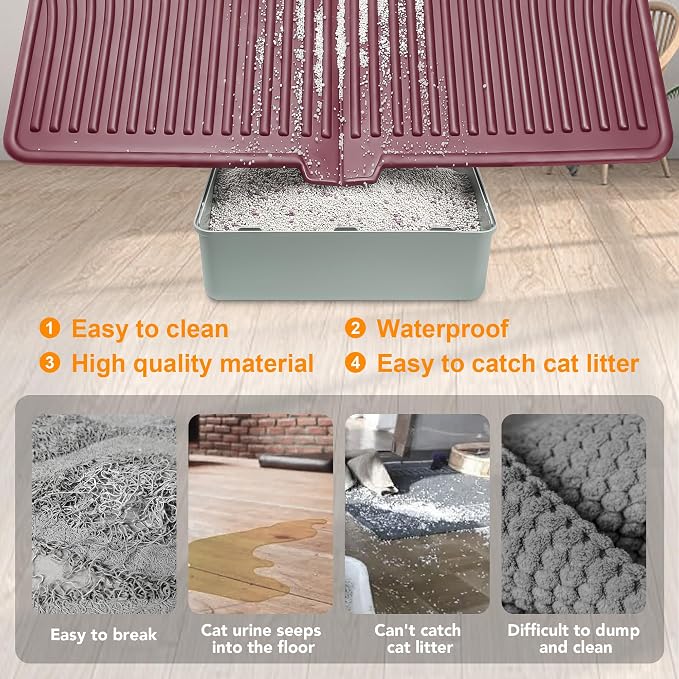 UPSKY Large Cat Litter Mat 31" x 24 Waterproof and Washable, Soft on Paws | Litter Catcher Pad, Cat Litter Trapping Mat, Scatter Control, Fits Most Litter Boxes, Use for Dogs & Cats, Red