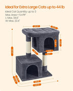 Feandrea Cat Tree, 40.6-Inch Cat Tower, Plush Condo for Extra Large Cats up to 44 lb, Large Perch, 2 Caves, Scratching Post, Smoky Gray UPCT614G01