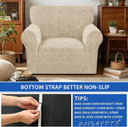 ZNSAYOTX Stretch Chair Cover, 1 Piece Couch Covers for 1 Seat Sofa, Jacquard Armchair Slipcovers with Elastic Bottom Thickened Furniture Protector for Dog Cat Pet (Small, Khaki)