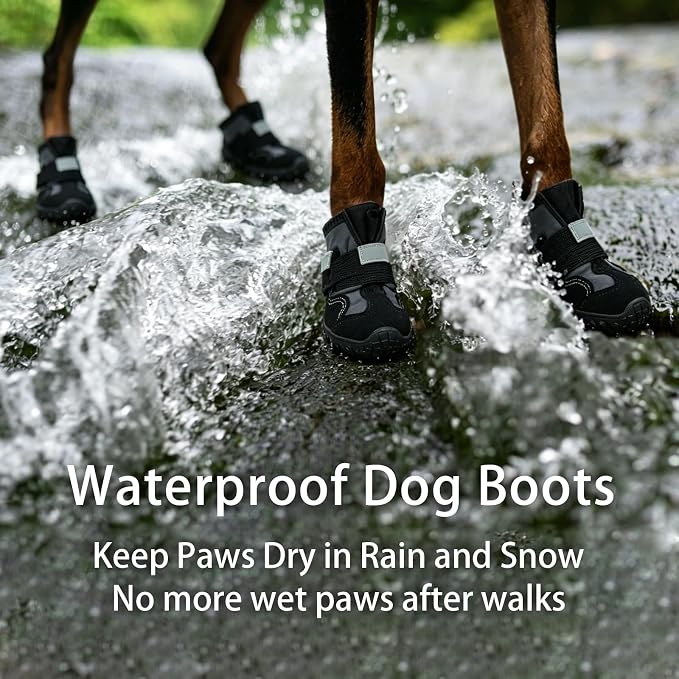 MIGOHI Dog Shoes for Small Dogs, Dog Boots & Paw Protectors for Hot Pavement, Snow & Ice, Waterproof Booties for Rainy Walks, Anti-Slip Shoes for Dogs Hard Floors, Hiking, Black Size 2