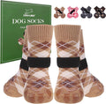 EXPAWLORER Dog Socks to Prevent Licking Paws,Anti Slip Dog Shoes for Hot Pavement,Dog Booties for Hardwood Floors,Dogs Boots & Paw Protectors for Small Medium Large Senior Dogs,British Style,Khaki L