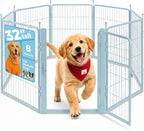 32 Inch Blue Dog Playpen, 8-Panel Metal Pet Exercise Pen with Door, Foldable Indoor Outdoor Dog Fence for Medium Dogs (Blue, 32inch)