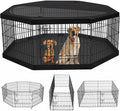 PETIME Foldable Metal Dog Exercise Pen/Pet Puppy Playpen Kennels Yard Fence Indoor/Outdoor 8 Panel 24" W x 36" H with Top Cover and Bottom Pad